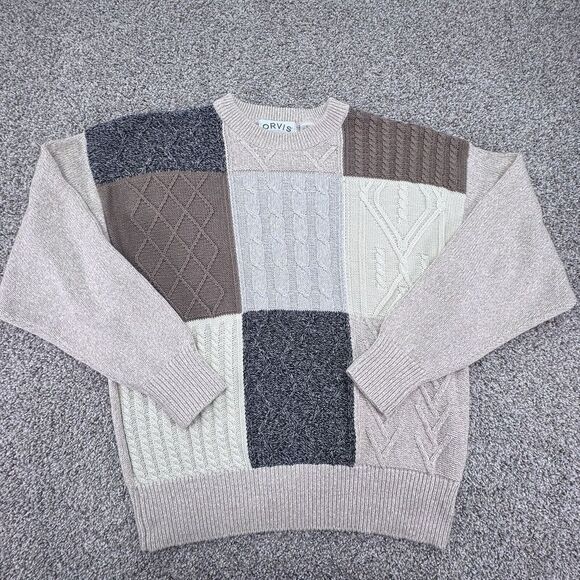Vintage‎ Orvis Sweater Adult Large Long Sleeve Knit Patchwork Casual Men's - Picture 1 of 6